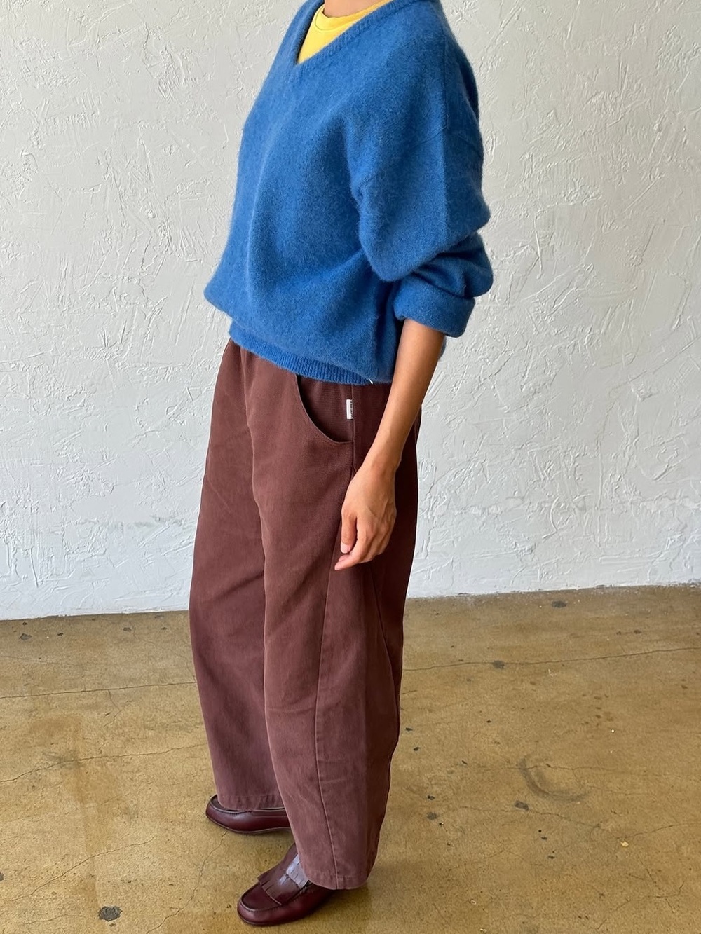 Le Bon Shoppe Arc Pants Cotton chocolate brown size M Made In Korea Barrel Leg - Picture 5 of 15